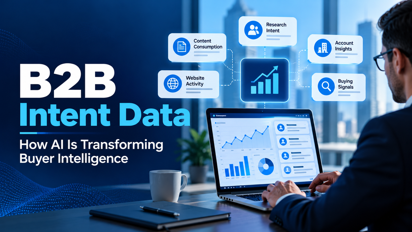 B2B intent data and AI transforming buyer intelligence Image description: How AI analyzes buyer signals, identifies high-intent accounts, and supports B2B marketing decisions.