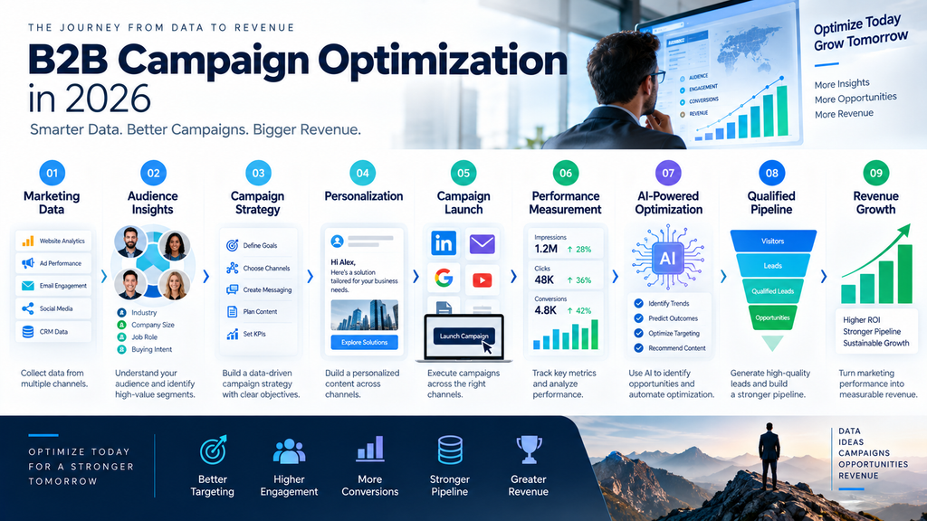 B2B Campaign Optimization process from marketing data and audience insights to revenue growth