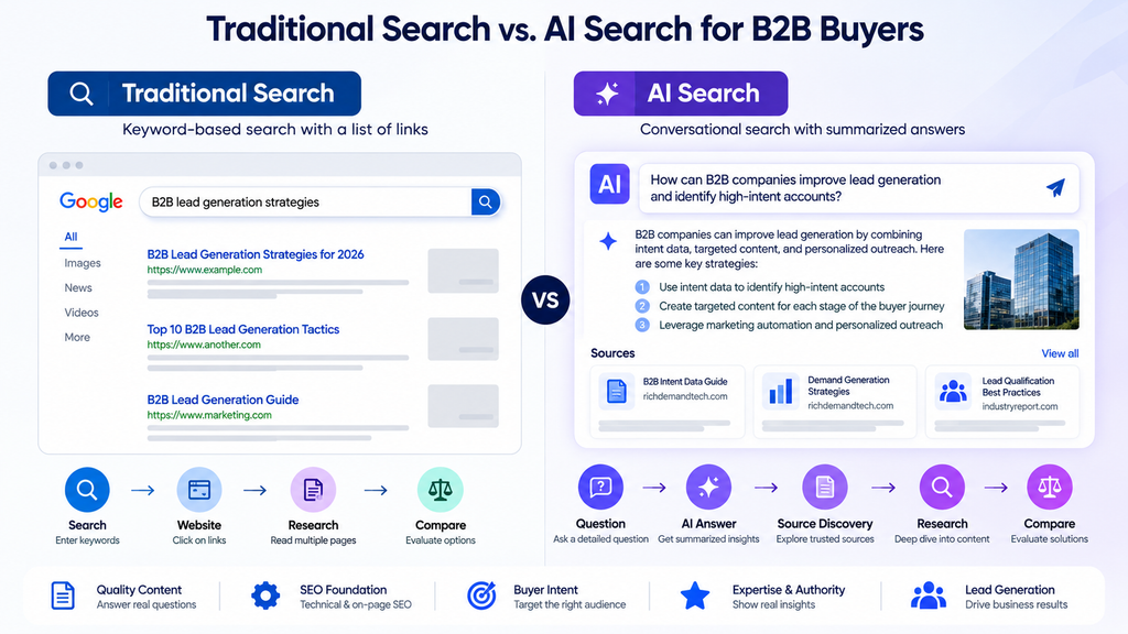 Traditional search vs AI search for B2B buyers